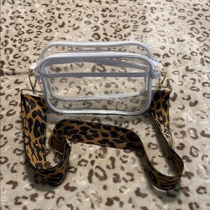 Clear Crossbody Bag with Leopard Strap